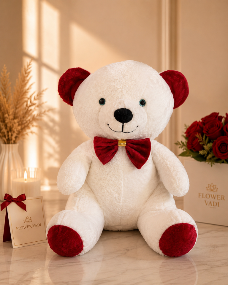Kırmızı Detaylı Sevimli Ayı Pelüş 45 cm